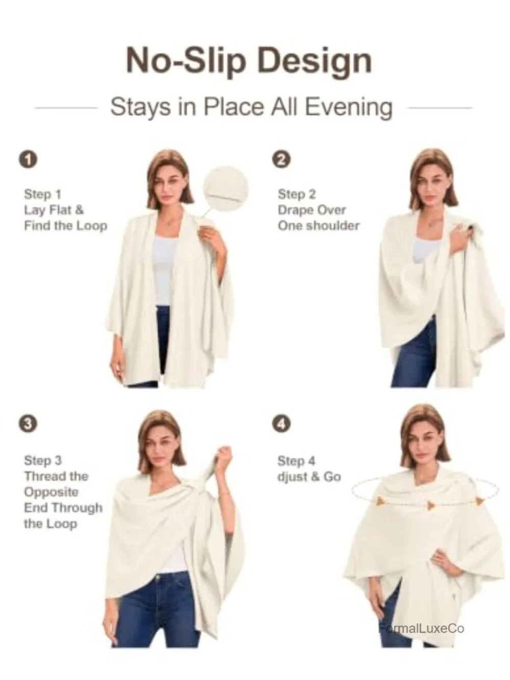 Women's Cross Front Poncho Shawl Wrap Elegant Viscose Blend
